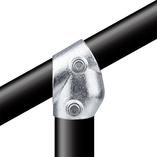 KPC-029 - Pipe Clamp Adjustable Short Tee (Silver) installed pipe clamp view
