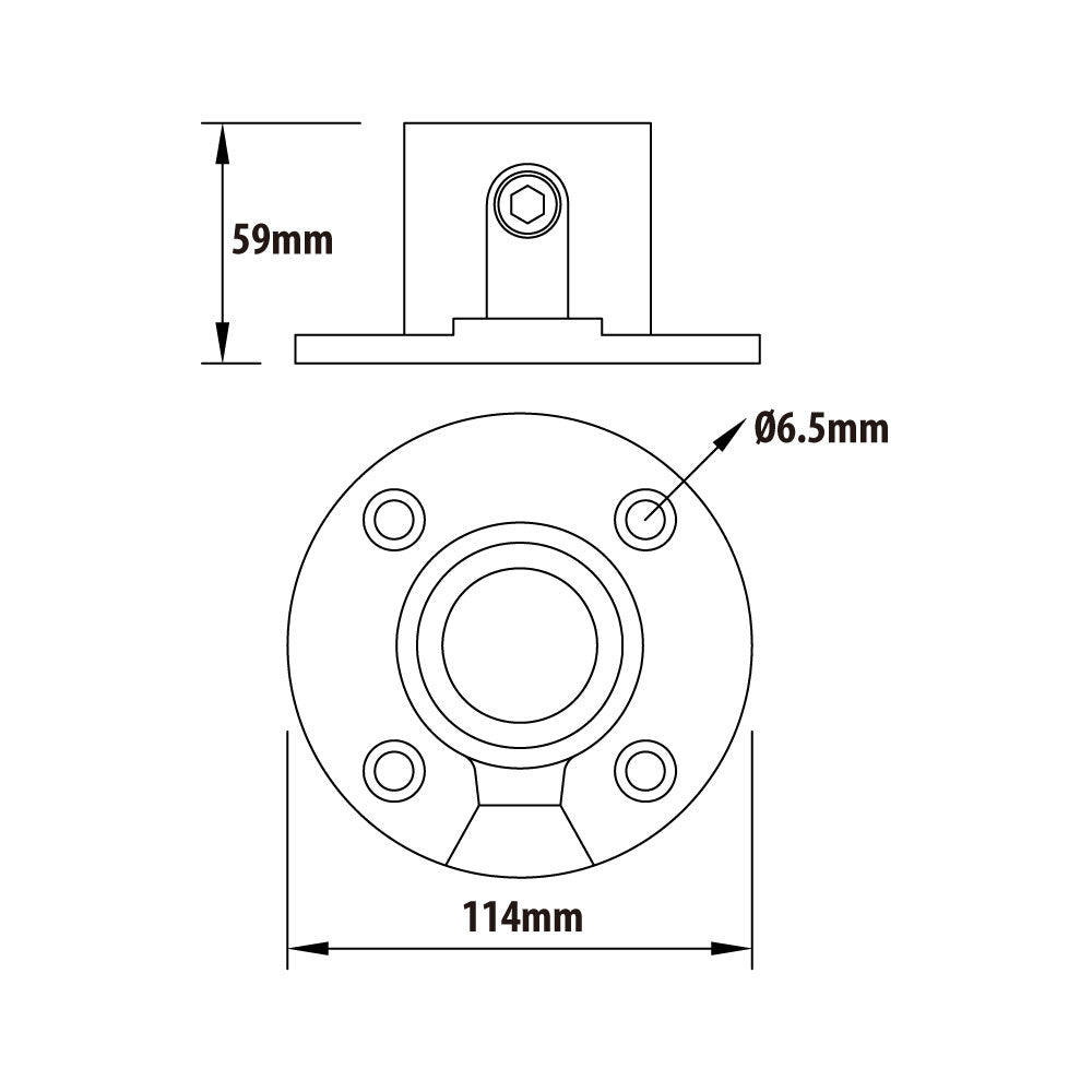 KPC-031B - Pipe Clamp Base Flange (Black) dimension diagram