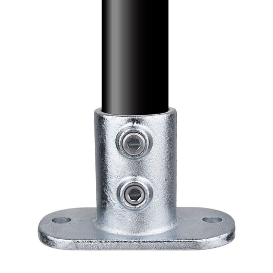 KPC-032 - Pipe Clamp Railing Base Flange (Silver) installed pipe clamp view