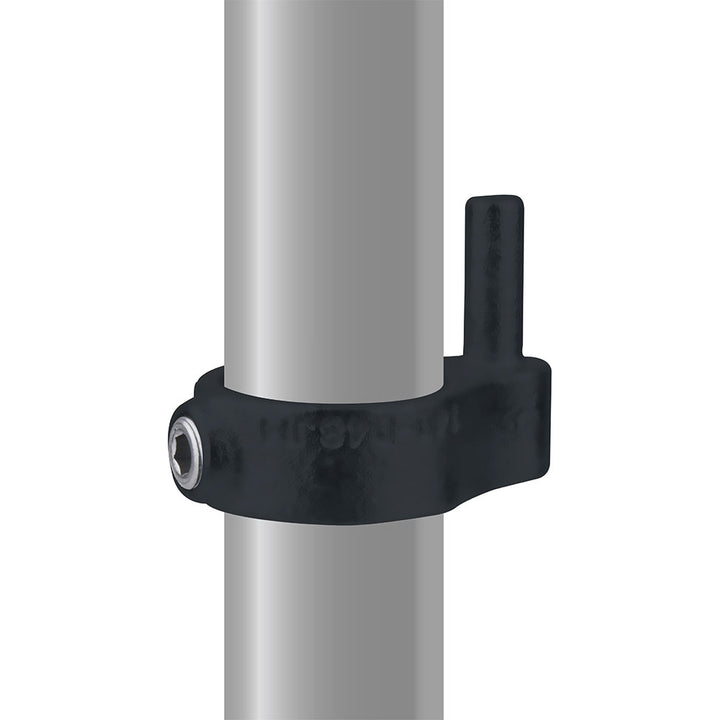 KPC-040B - Pipe Clamp Gate Hinge (Black) installed pipe clamp view