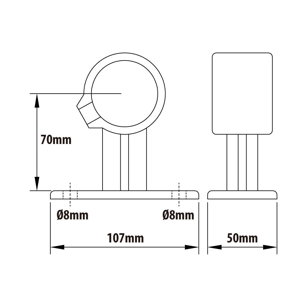 KPC-043 - Pipe Clamp Handrail Bracket (Silver) dimension diagram