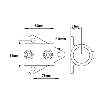 KPC-046B - Pipe Clamp Side Palm Fixing (Black) dimension diagram