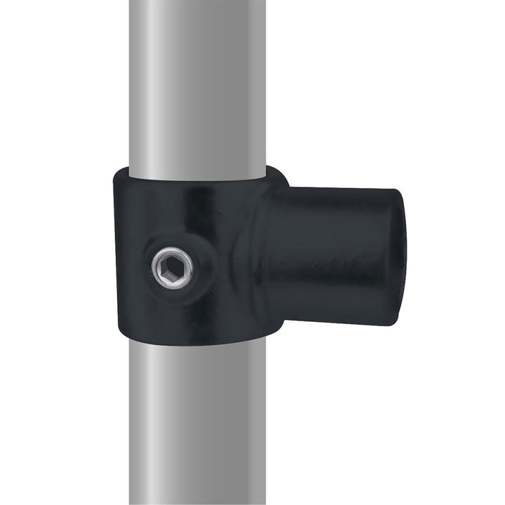 KPC-047B - Pipe Clamp Internal Swivel Tee (Black) installed pipe clamp view