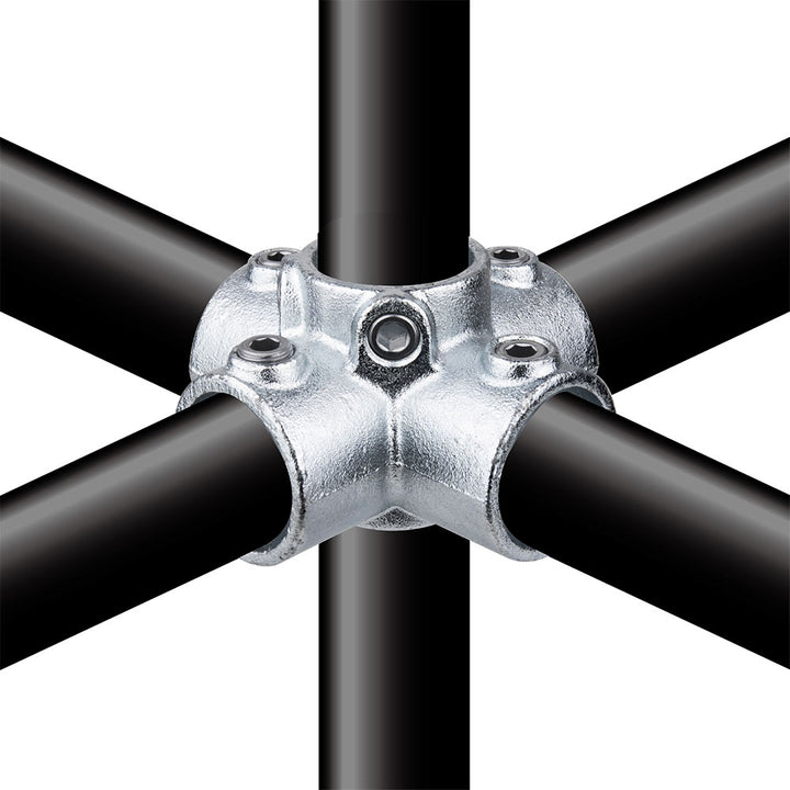KPC-058 - Pipe Clamp 4 Way Cross (Silver) installed pipe clamp view