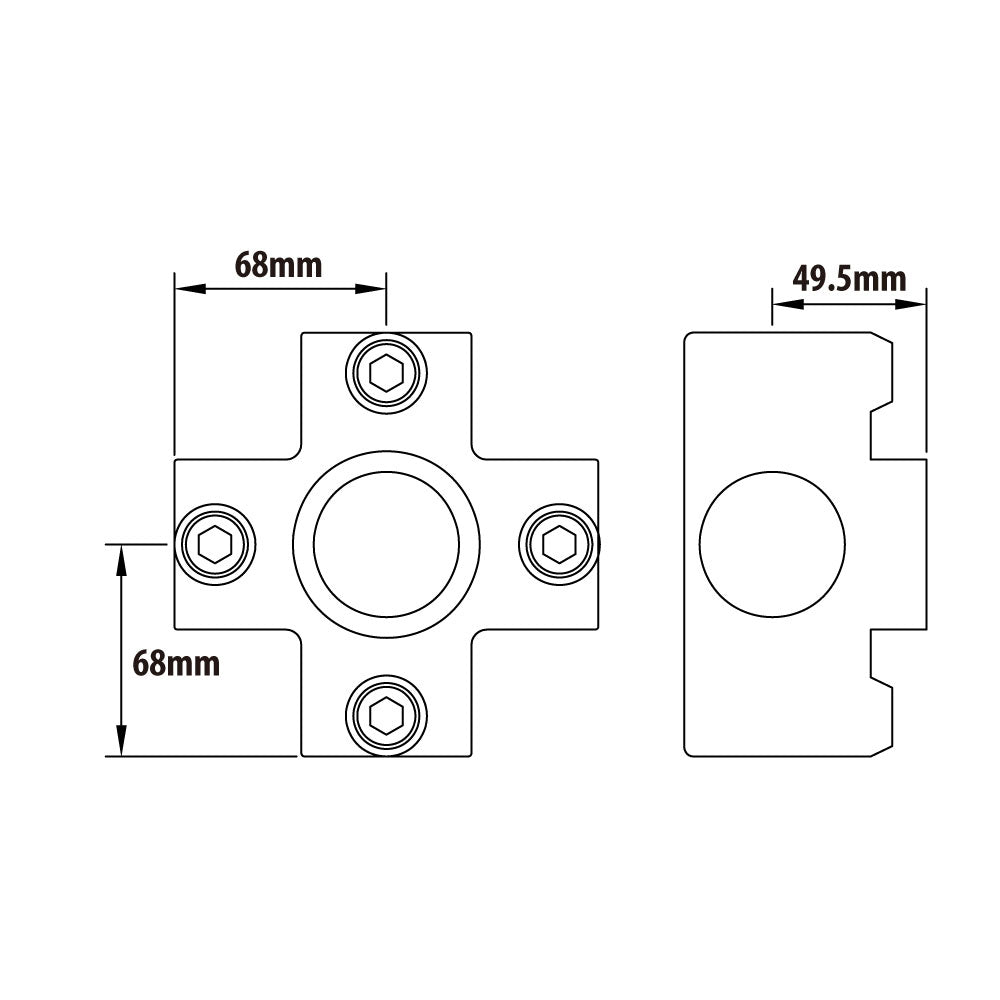 KPC-058 - Pipe Clamp 4 Way Cross (Silver) dimension diagram