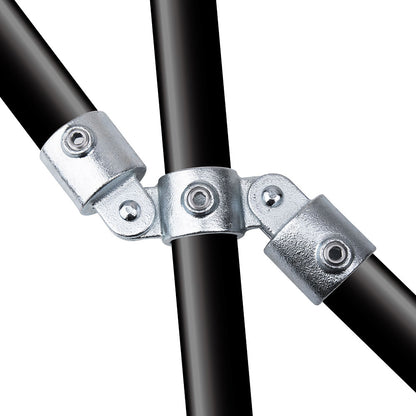 KPC-067 - Pipe Clamp Double Swivel Combination (Silver) installed pipe clamp view