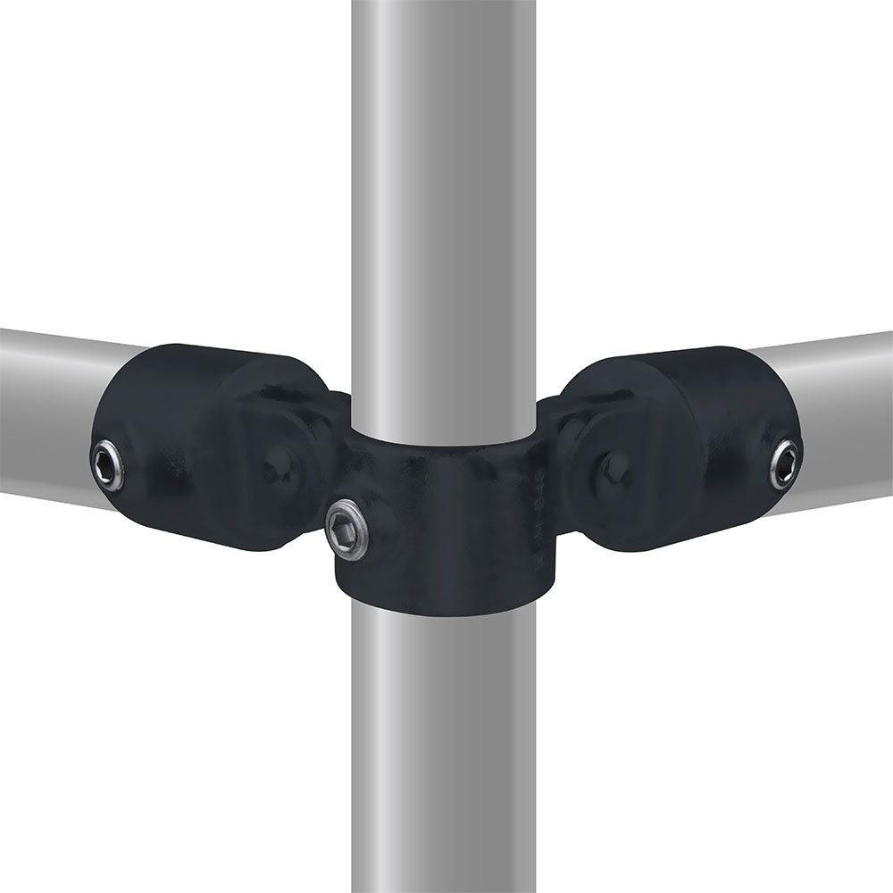 KPC-068B - Pipe Clamp 90? Corner Swivel (Black) installed pipe clamp view