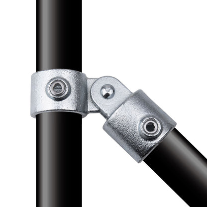 KPC-073 - Pipe Clamp Single Swivel Combination (Silver) installed pipe clamp view