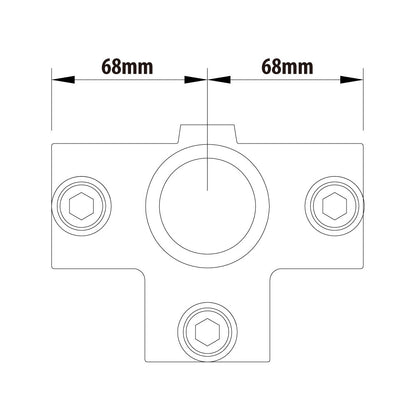 KPC-076B - Pipe Clamp Side Outlet Tee (Black) dimension diagram