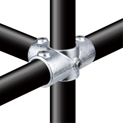 KPC-076 - Pipe Clamp Side Outlet Tee (Silver) installed pipe clamp view