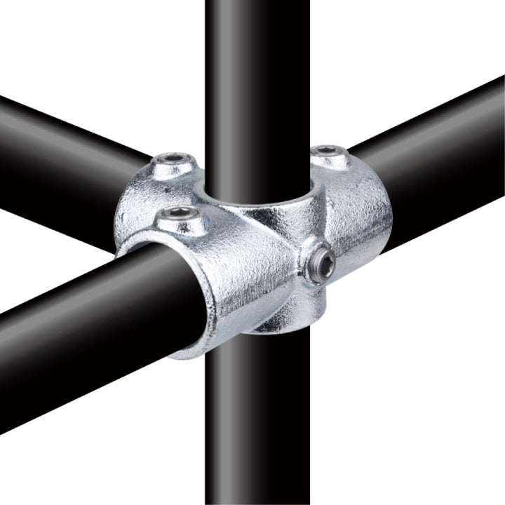 KPC-076 - Pipe Clamp Side Outlet Tee (Silver) installed pipe clamp view