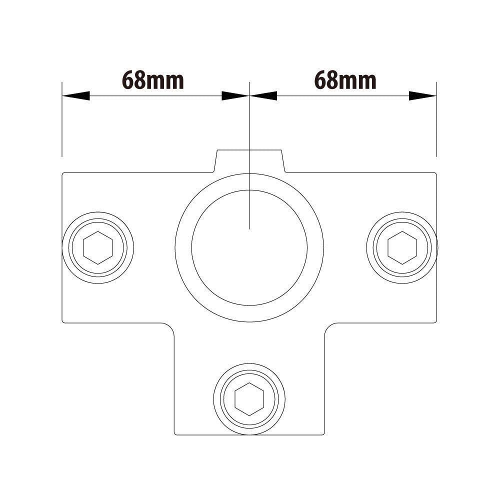 KPC-076 - Pipe Clamp Side Outlet Tee (Silver) dimension diagram
