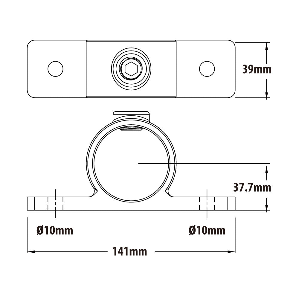 KPC-098 - Pipe Clamp Double Side Fixing Bracket (Silver) dimension diagram