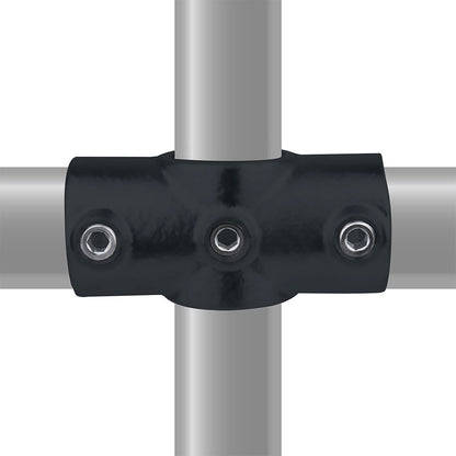 KPC-119B - Pipe Clamp Two Socket Cross (Black) installed pipe clamp view