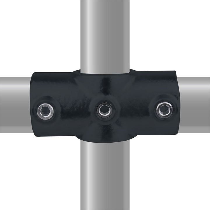 KPC-119B - Pipe Clamp Two Socket Cross (Black) installed pipe clamp view