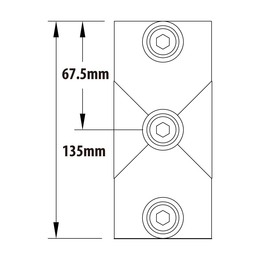 KPC-119B - Pipe Clamp Two Socket Cross (Black) dimension diagram