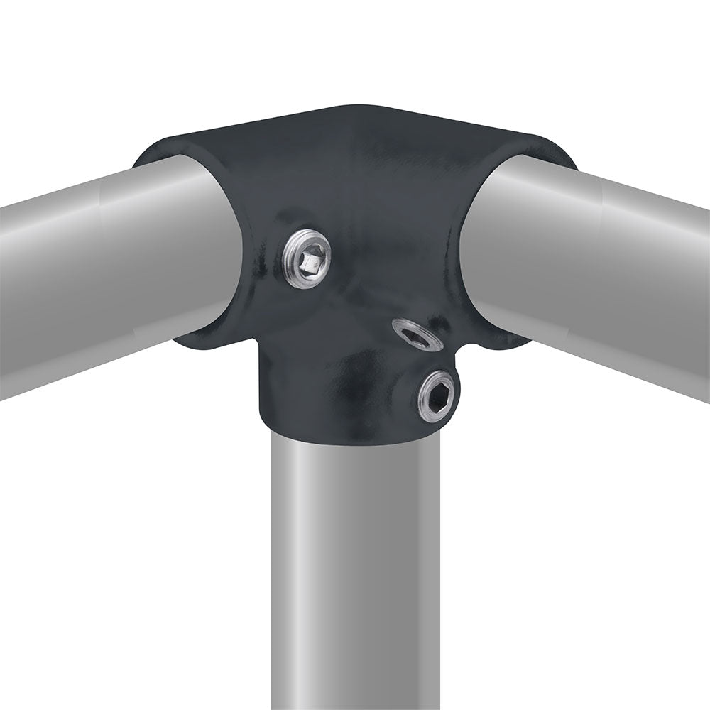 KPC-128B - Pipe Clamp 3 Way 90° (Black) installed pipe clamp view