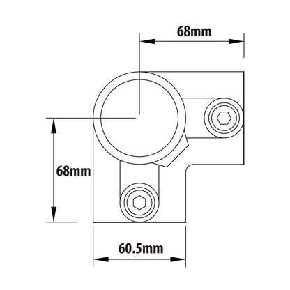 KPC-128 - Pipe Clamp 3 Way 90° (Silver) dimension diagram