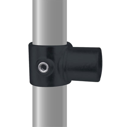 KPC-147B - Pipe Clamp Internal Swivel Tee (Black) installed pipe clamp view