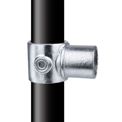KPC-147 - Pipe Clamp Internal Swivel Tee (Silver) installed pipe clamp view