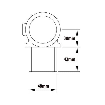 KPC-147 - Pipe Clamp Internal Swivel Tee (Silver) dimension diagram