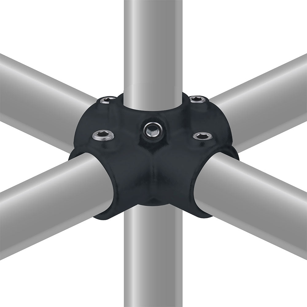 KPC-158B - Pipe Clamp 4 Way Cross (Black) installed pipe clamp view