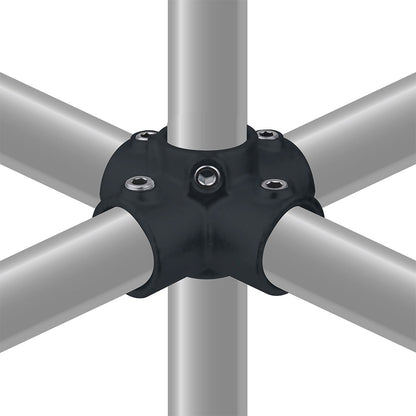 KPC-158B - Pipe Clamp 4 Way Cross (Black) installed pipe clamp view