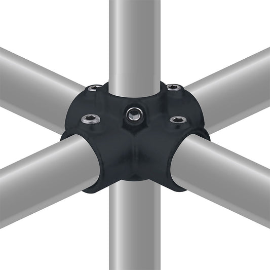 KPC-158B - Pipe Clamp 4 Way Cross (Black) installed pipe clamp view