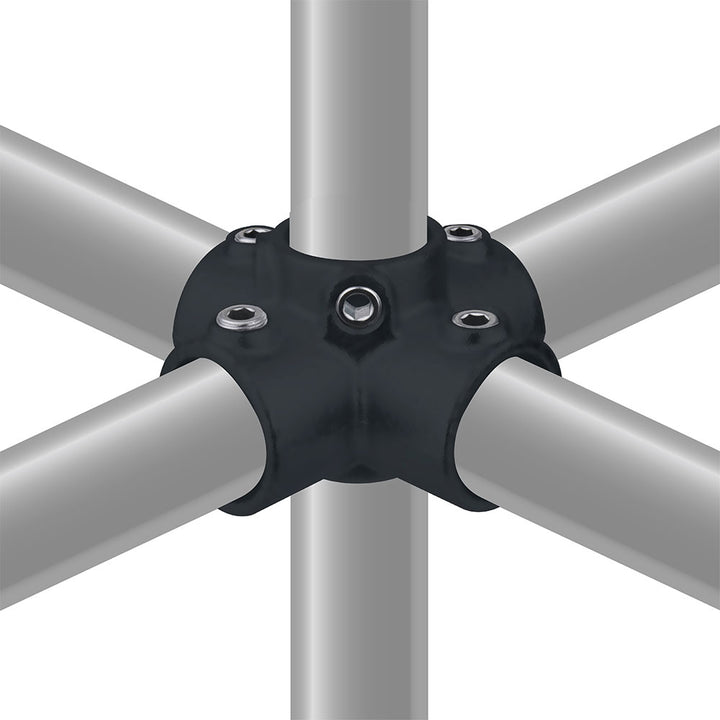 KPC-158B - Pipe Clamp 4 Way Cross (Black) installed pipe clamp view