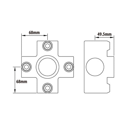 KPC-158B - Pipe Clamp 4 Way Cross (Black) dimension diagram