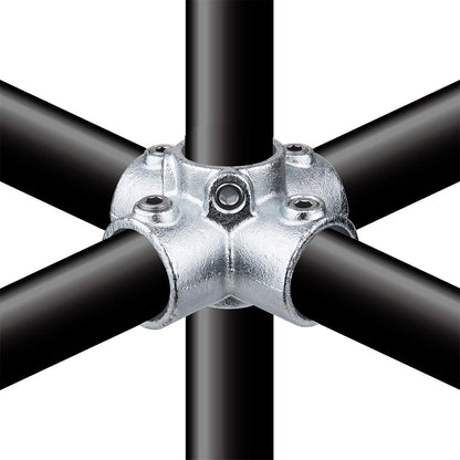KPC-158 - Pipe Clamp 4 Way Cross (Silver) installed pipe clamp view