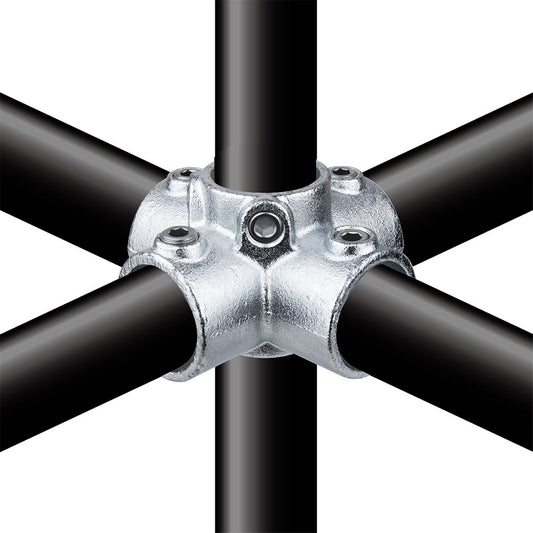 KPC-158 - Pipe Clamp 4 Way Cross (Silver) installed pipe clamp view