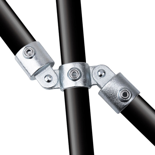 KPC-167 - Pipe Clamp Double Swivel Combination (Silver) installed pipe clamp view
