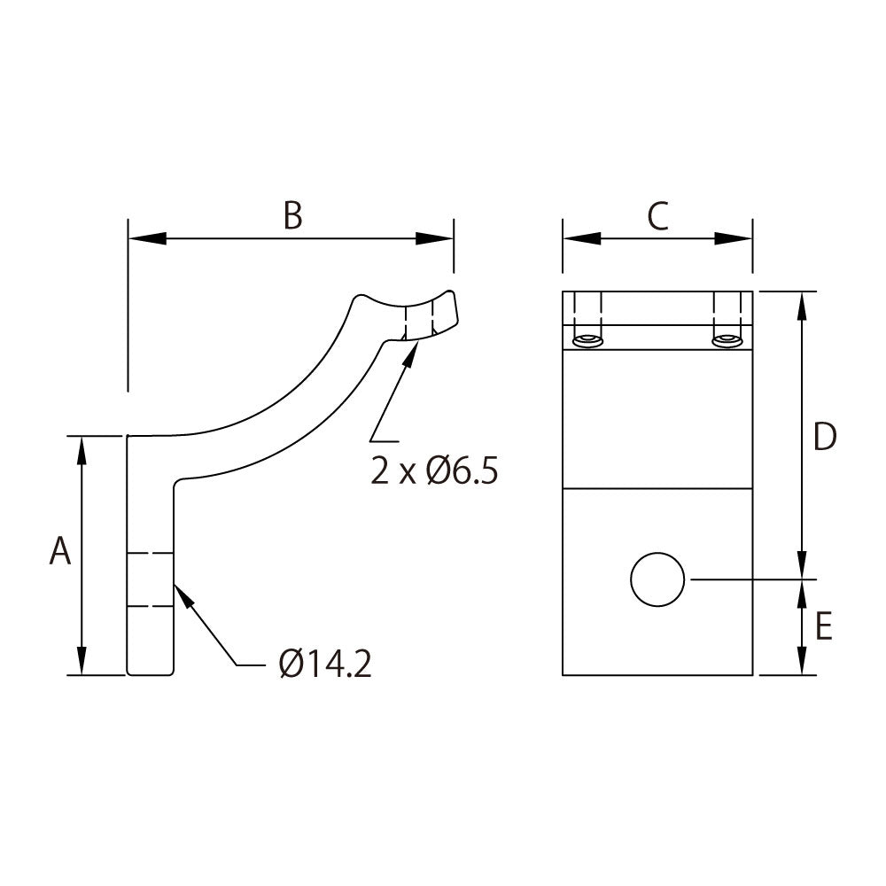 KPC-A1282A - Handrail Bracket dimension diagram