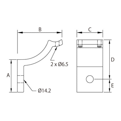 KPC-A1282A - Handrail Bracket dimension diagram