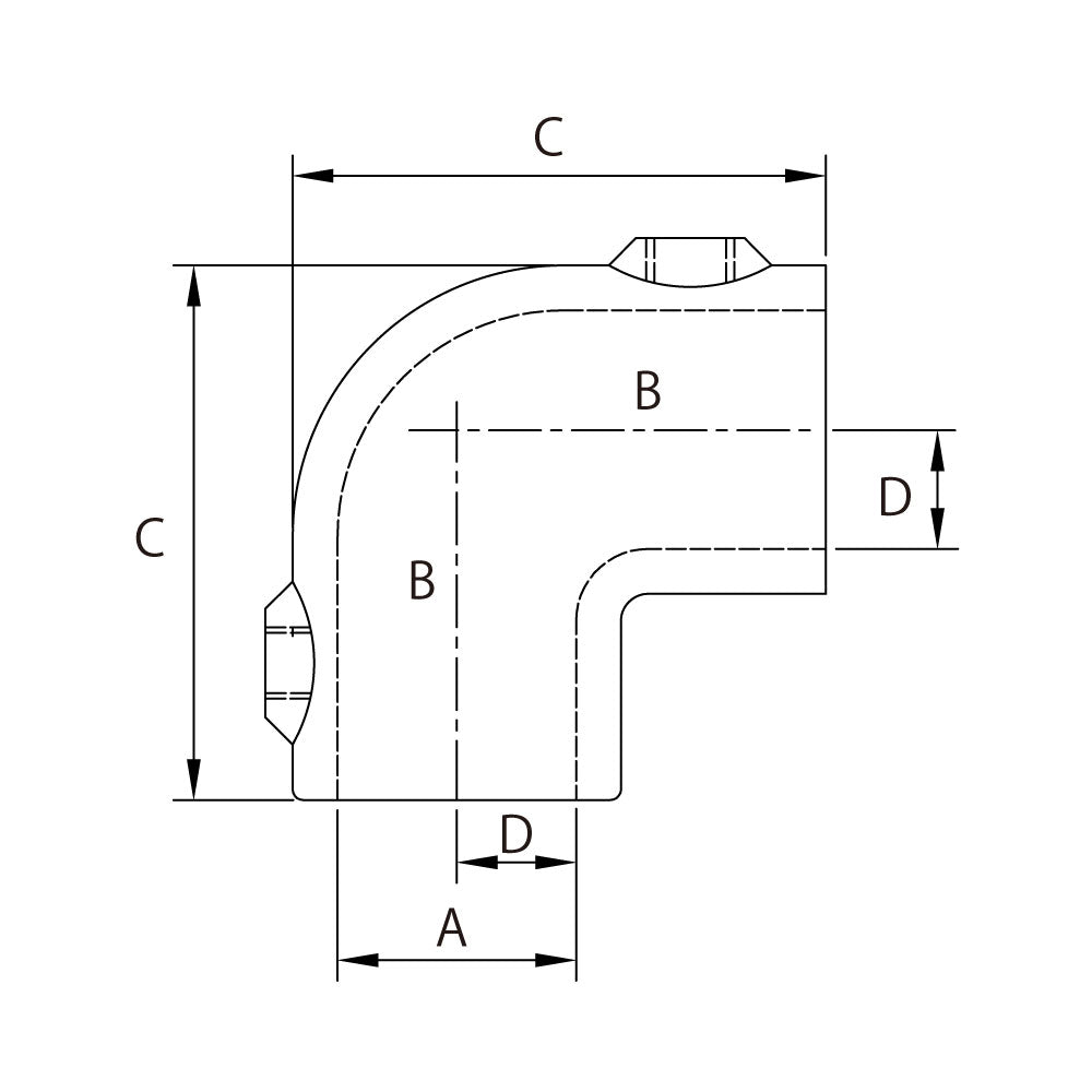 KPC-A1403 - 90° Elbow (Polished) dimension diagram