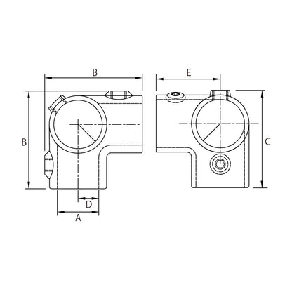 KPC-A1409 - 3 Way 90° (Polished) dimension diagram