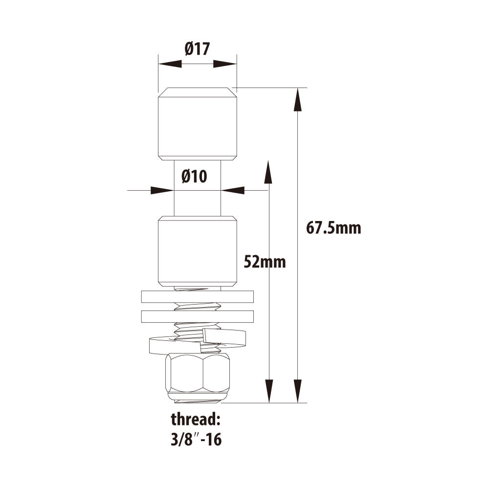 KS-013 - Dia. 17 mm Spigot with Washer and Lock Nut dimension diagram