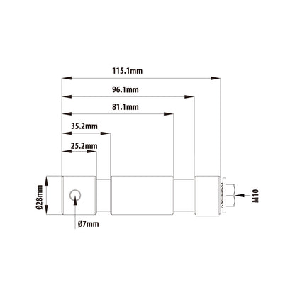 KS-034 - Steel 28 mm TV Spigot Tapped for M10 Screw dimension diagram