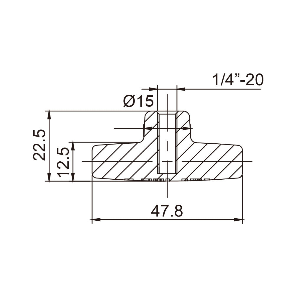 KS-209 - 1/4"-20 Female Threaded T-Knob dimension diagram