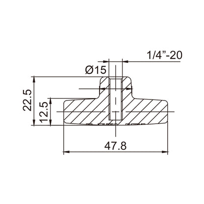 KS-209 - 1/4"-20 Female Threaded T-Knob dimension diagram