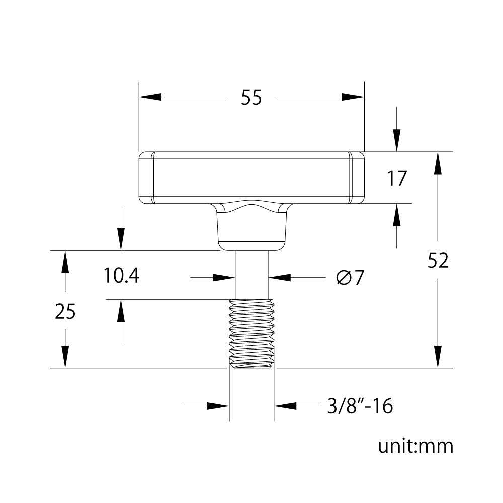 KS-233 - Aluminum T-Knob with 3/8"-16 Male Thread 25 mm alternate view or mounted detail