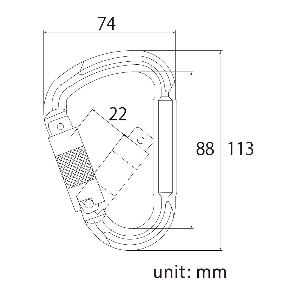 KS-283 - Aluminum Alloy Carabiner dimension diagram