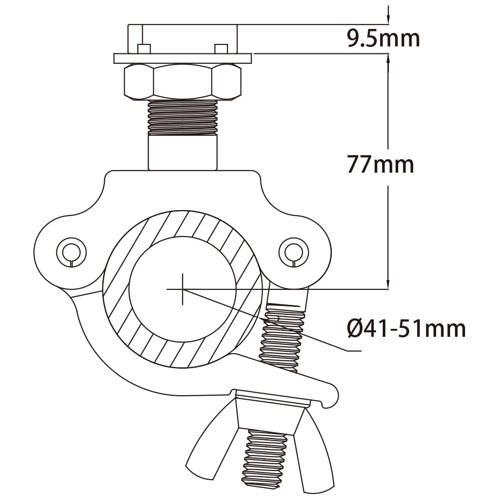 KT-057 - KUPO Strut Channel Adapter with Half Coupler dimension diagram