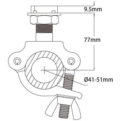 KT-057 - KUPO Strut Channel Adapter with Half Coupler dimension diagram