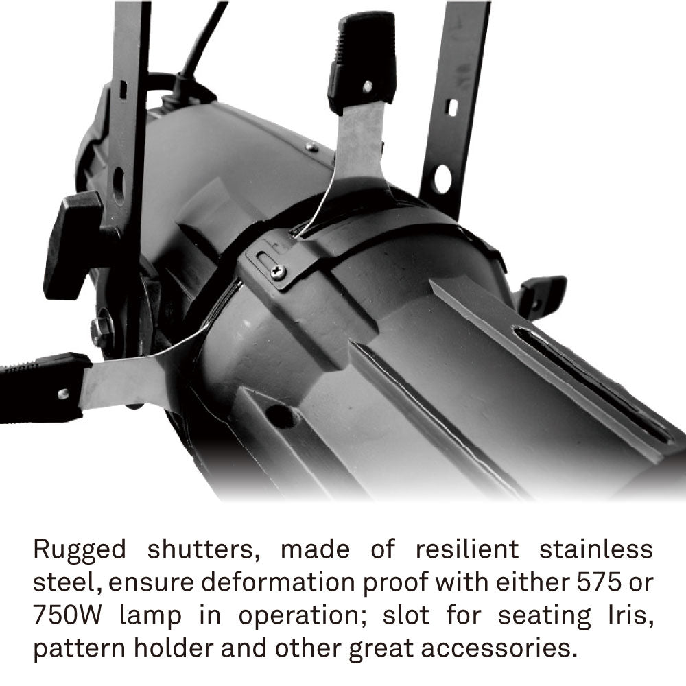 ML-7519B - ML-7519B Megalite Ellipsoidal Spotlight 19° dimension diagram, front dimension diagram