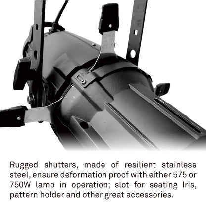ML-7519B - ML-7519B Megalite Ellipsoidal Spotlight 19° dimension diagram, front dimension diagram
