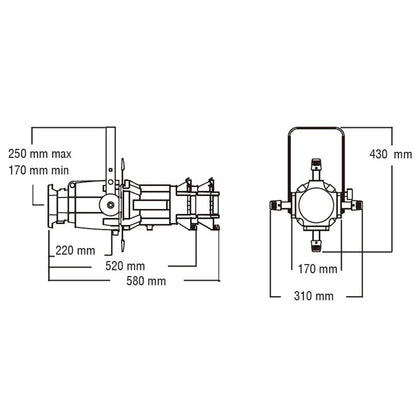 ML-7550B - ML-7550B Megalite Ellipsoidal Spotlight 50° dimension diagram