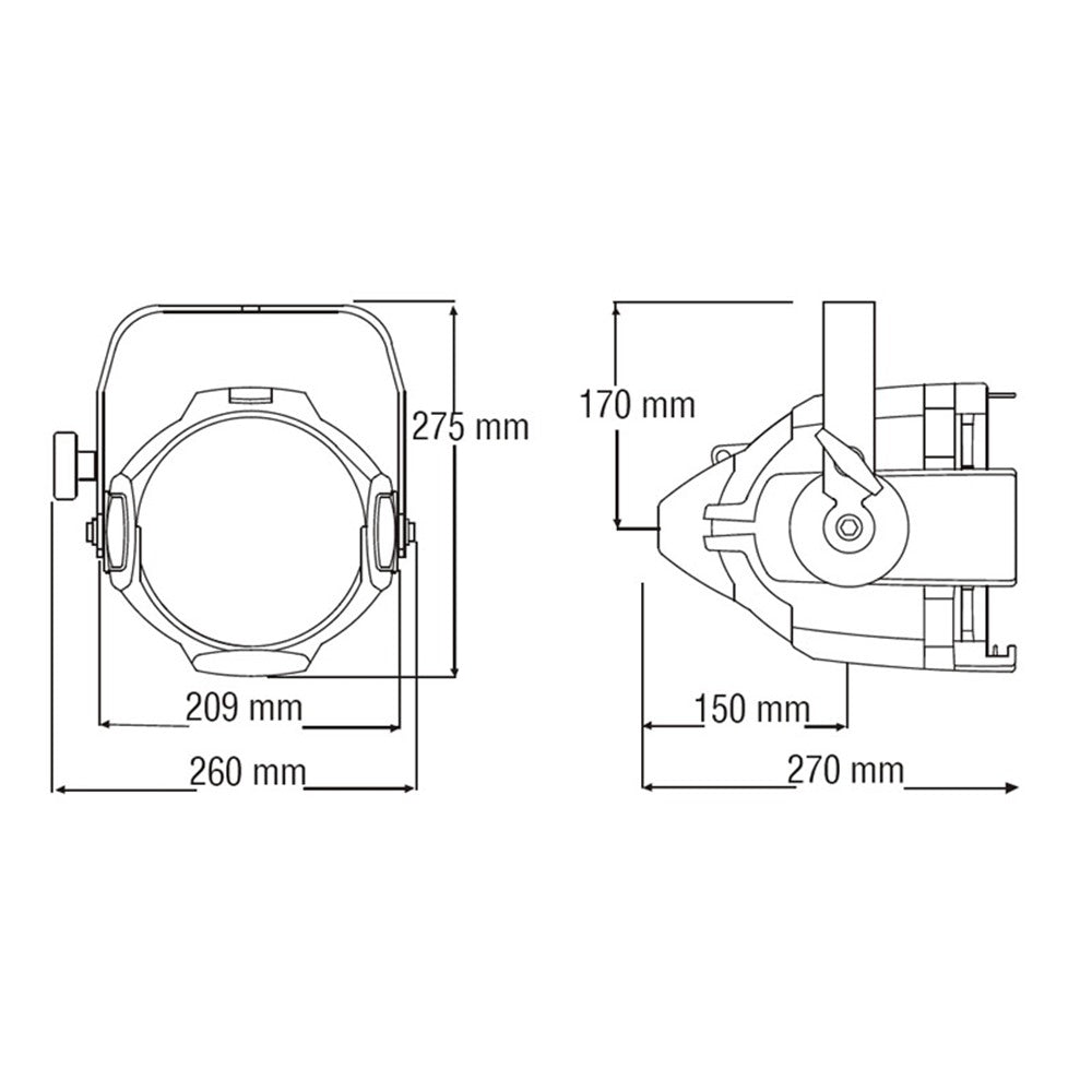 MP-575B - MP-575B Megapar 575 W HID PAR dimension diagram, front dimension diagram