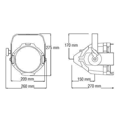 MP-575B - MP-575B Megapar 575 W HID PAR dimension diagram, front dimension diagram
